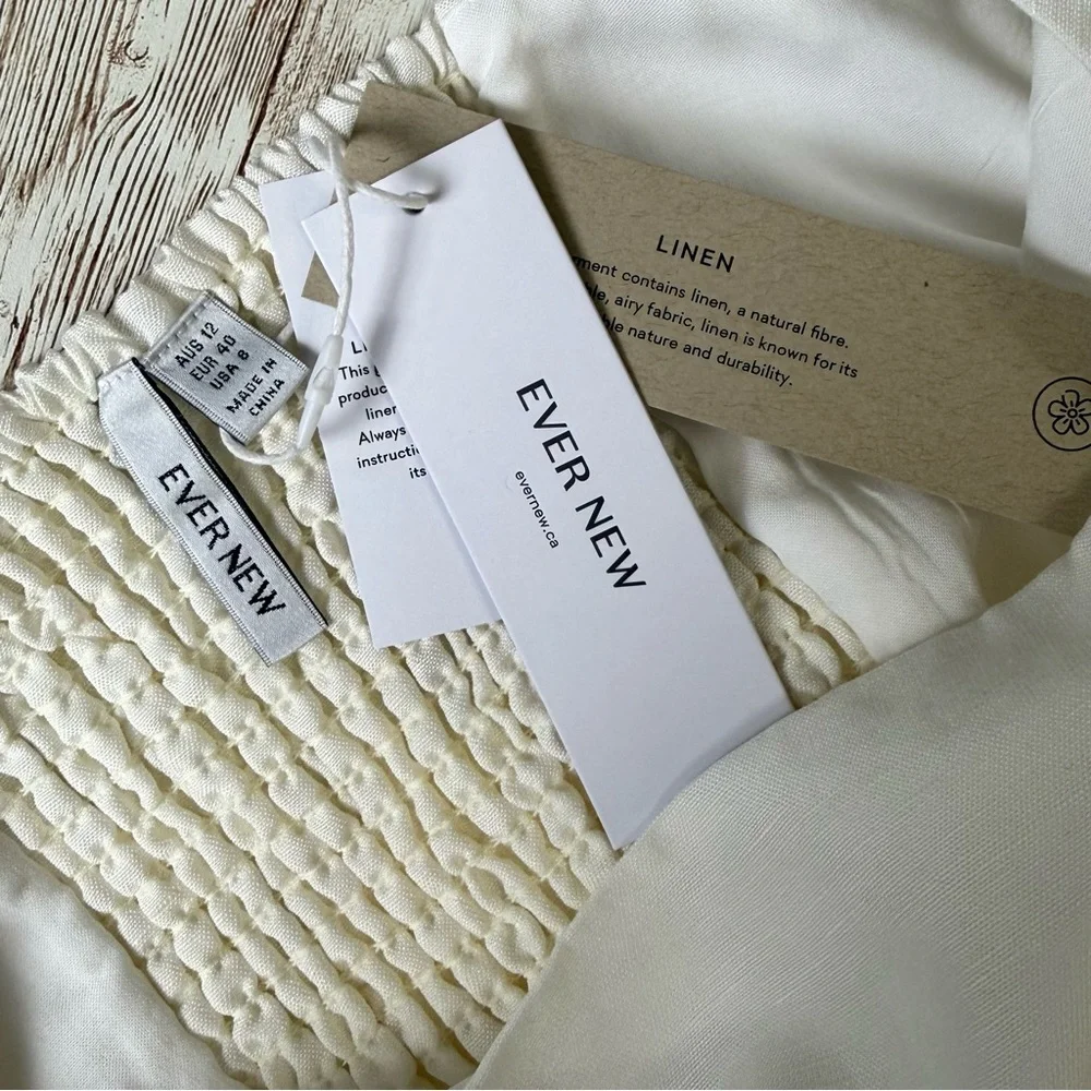 Ever New Heidi Bubble Hem Mini Dress Size 8 Cream Ivory Linen Blend NWT